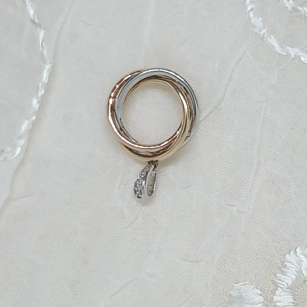 10K Tri Color Gold 4 Diamonds Trinity Style Circle Pendant - Picture 10 of 12